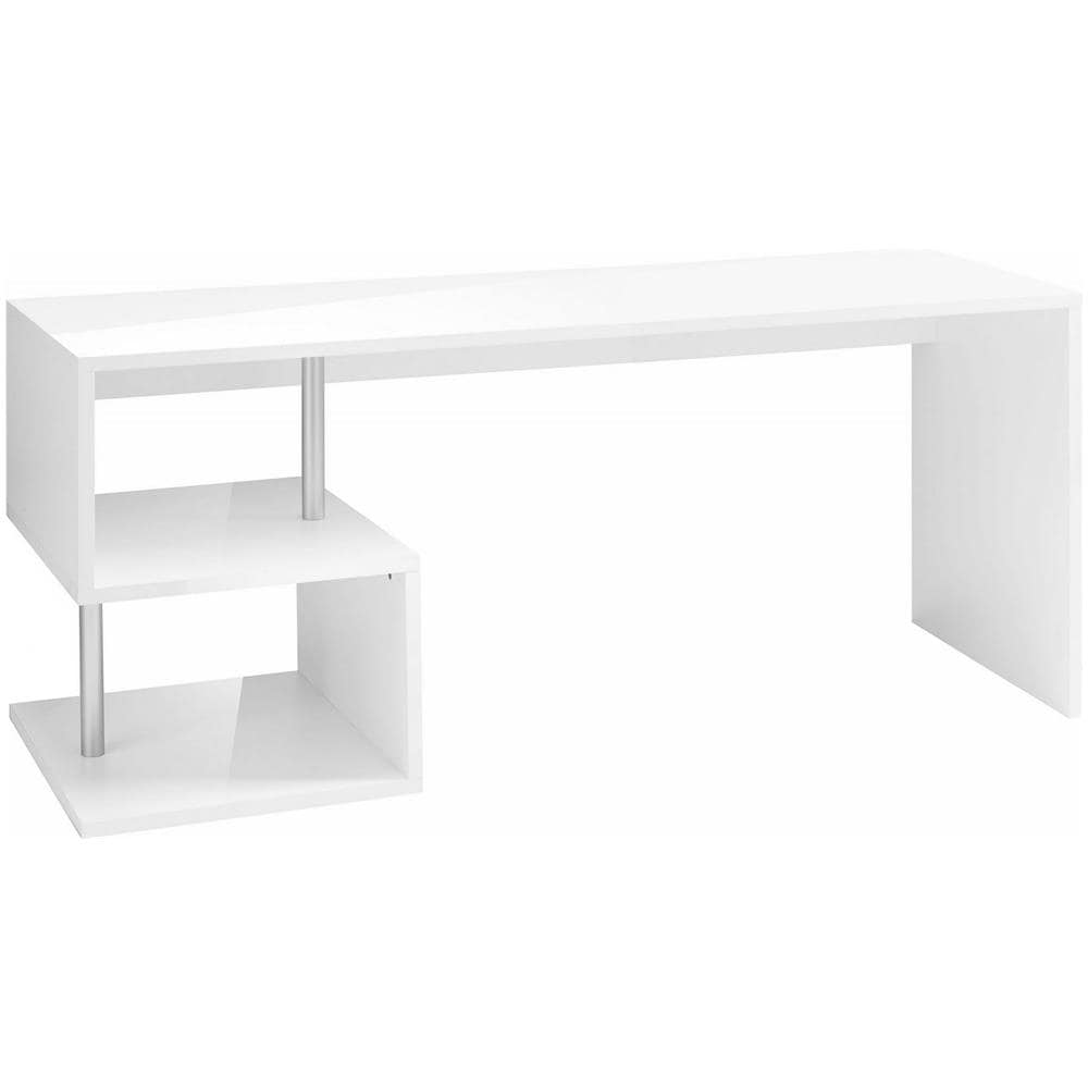 Scrivania Samuel, Scrittoio Lineare Porta Pc, Tavolo Multiuso Per Ufficio, Scrivania Salvaspazio Multiposizione, 100% Made In Italy, Cm 180x60h78, Bianco Lucido - Foto 2