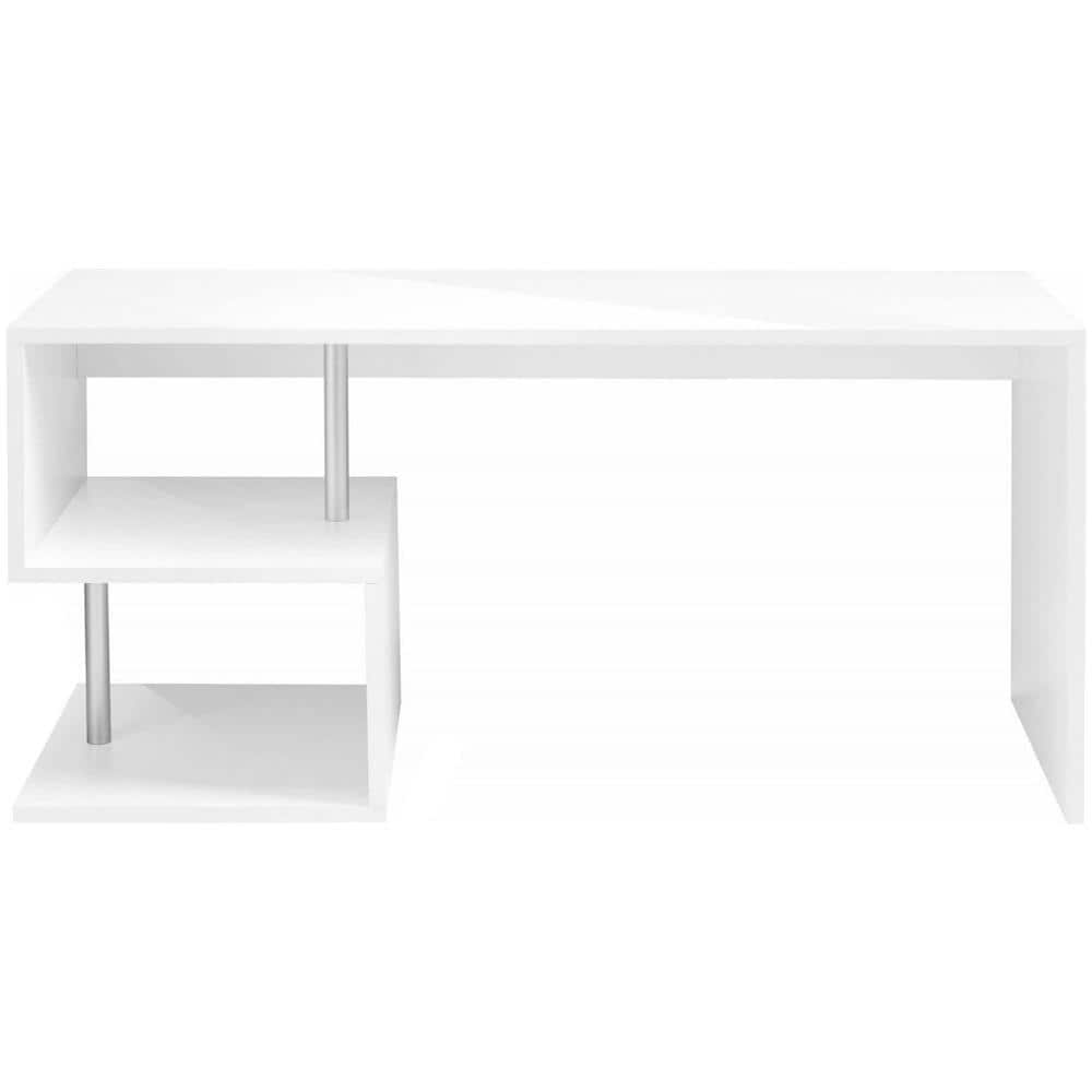 Scrivania Samuel, Scrittoio Lineare Porta Pc, Tavolo Multiuso Per Ufficio, Scrivania Salvaspazio Multiposizione, 100% Made In Italy, Cm 180x60h78, Bianco Lucido - Foto 4