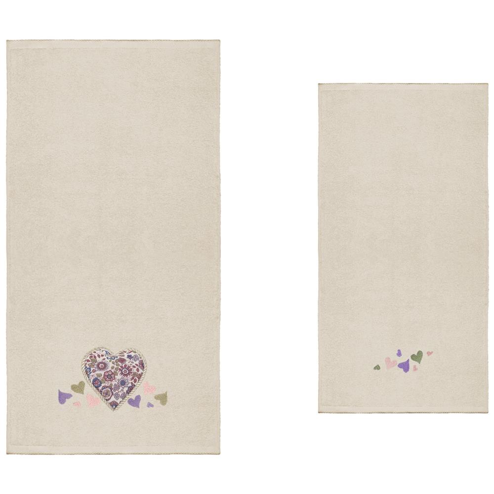 Set Asciugamano Copiola Salvietta Bagno Spugna 100% Cotone Mary Cuori Copiola Panna - Foto 1