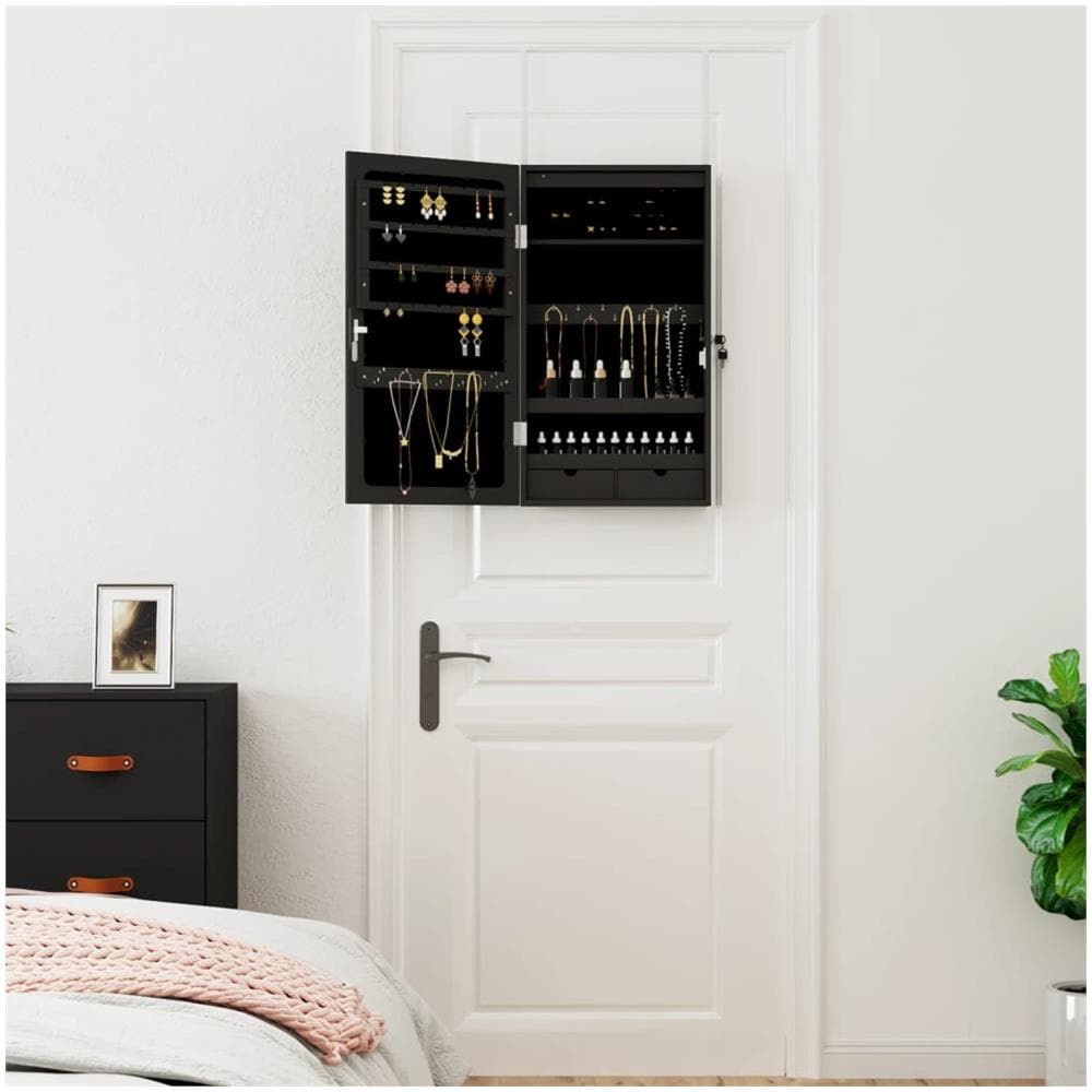 Armadio Portagioie A Specchio Con Luci Led A Parete Nero - Foto 3