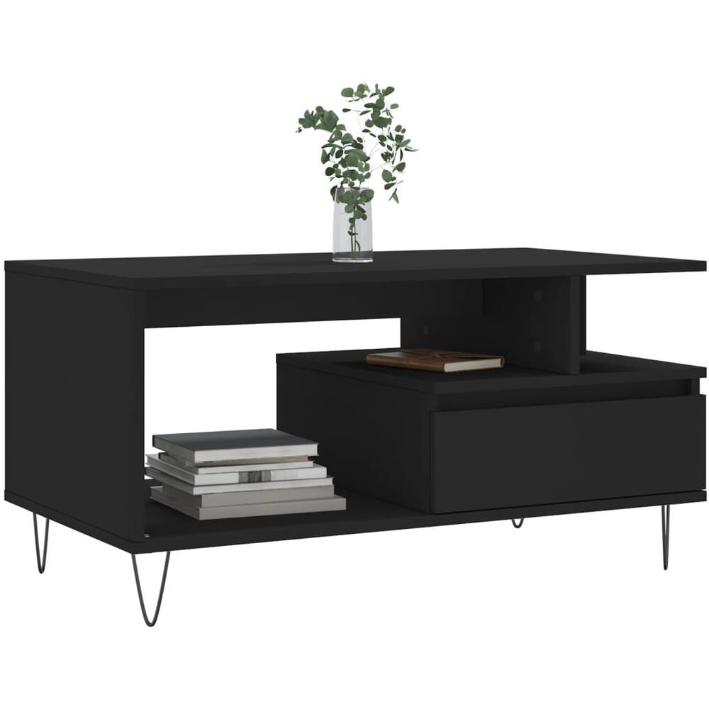 Tavolino Da Salotto Nero 90x49x45 Cm In Legno Multistrato - Foto 3