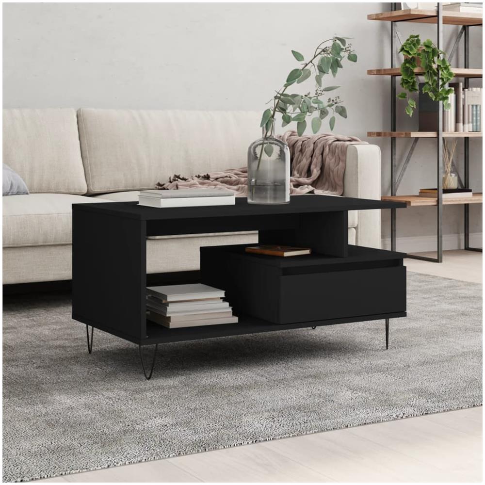 Tavolino Da Salotto Nero 90x49x45 Cm In Legno Multistrato - Foto 1