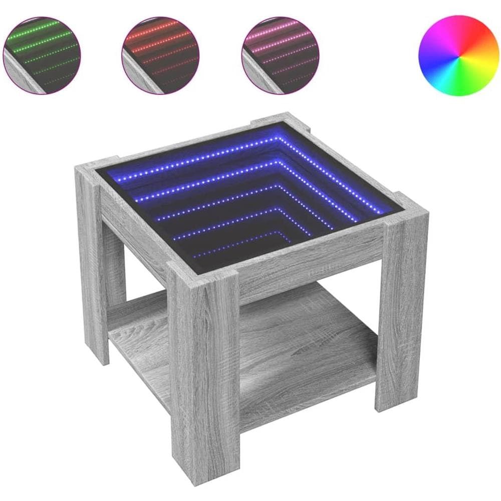 Tavolino Salotto con LED Grigio Sonoma 53x53x45 cm Multistrato - Foto 1