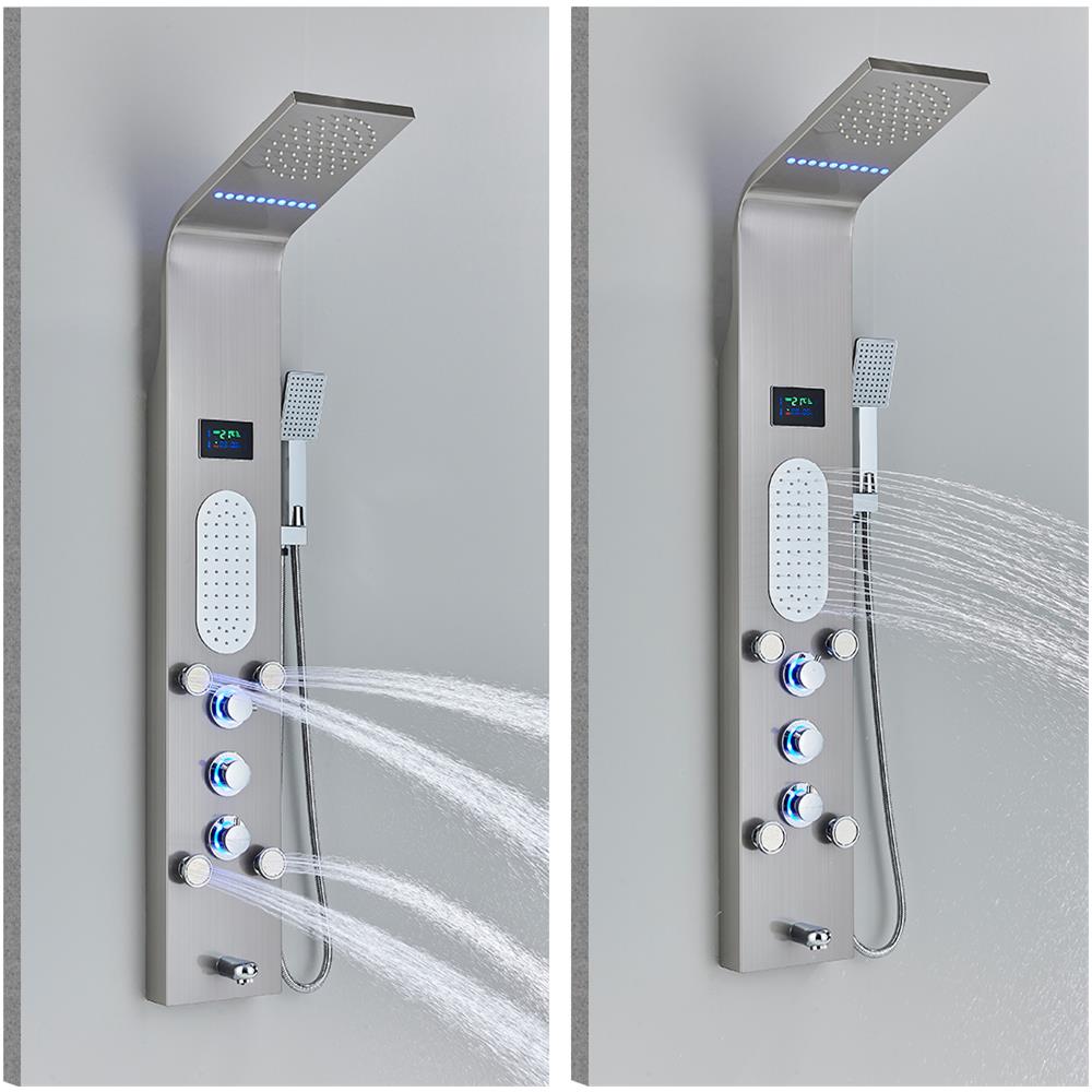 Pannello doccia Blackswan, modello M8025 nichelato con LED, display digitale, bocca e funzioni SPA, misura 117 cm - Foto 4