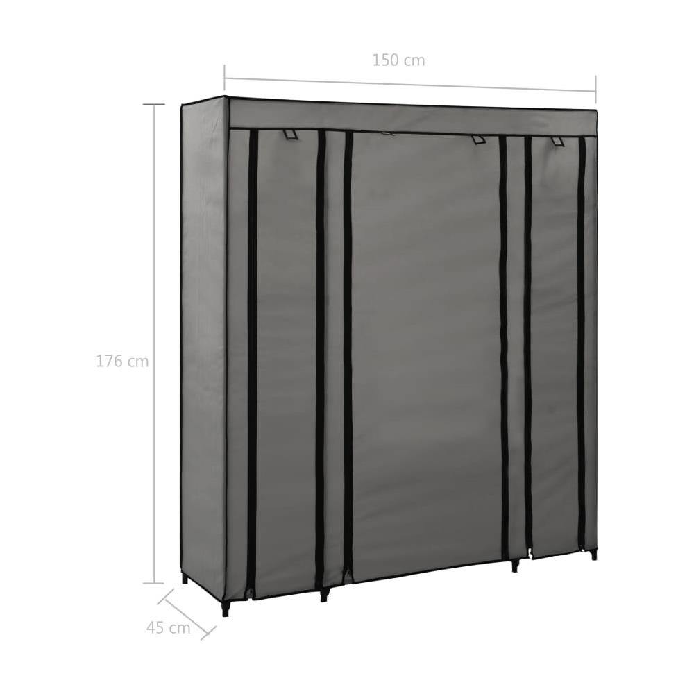 Armadio Con Scomparti E Aste Grigio 150x45x176 Cm In Tessuto - Foto 11