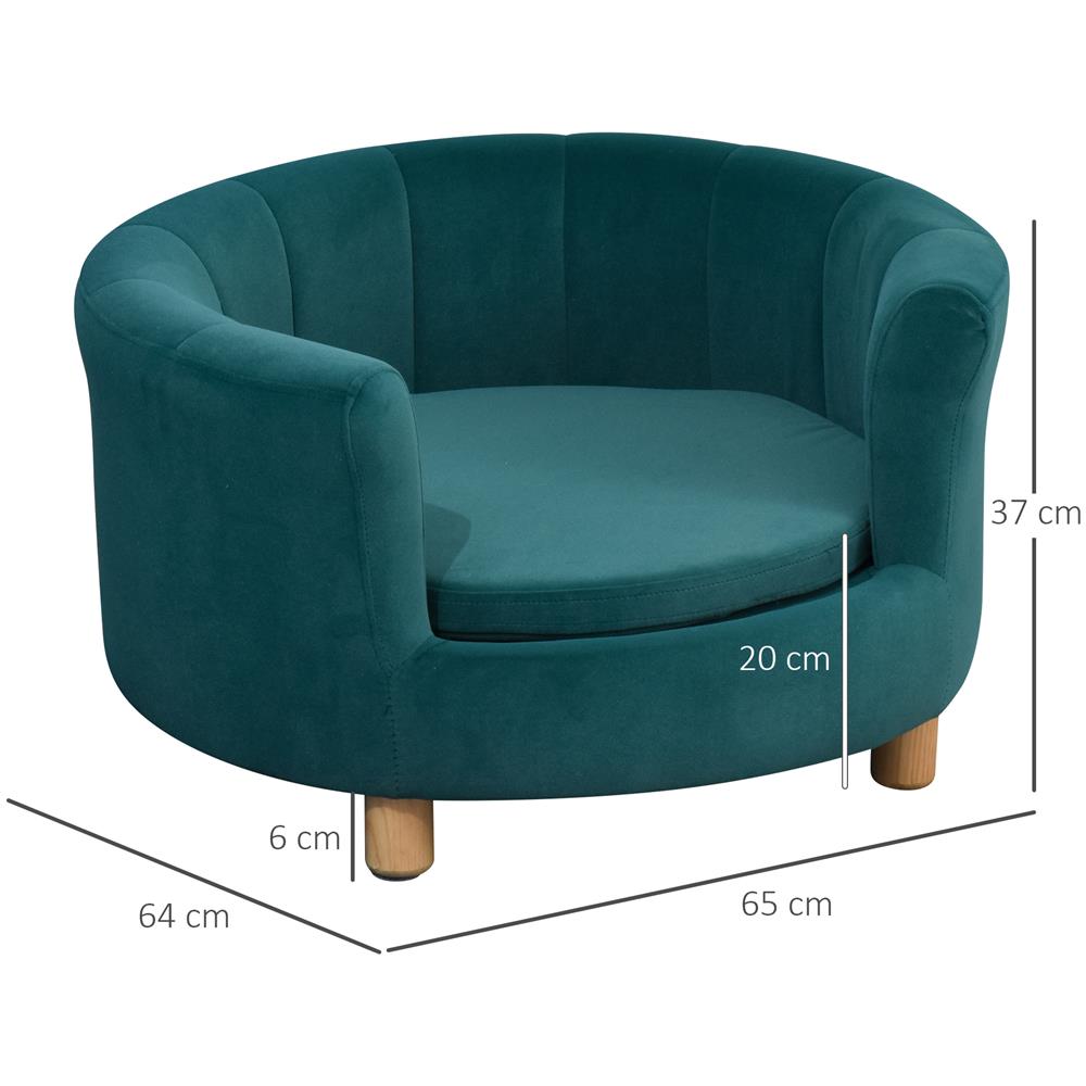 Divano Per Cani Imbottito Con Schienale E Cuscino Rimovibile, Cuccia Per Gatto Da Interno, 65x64x37cm, Verde - Foto 2