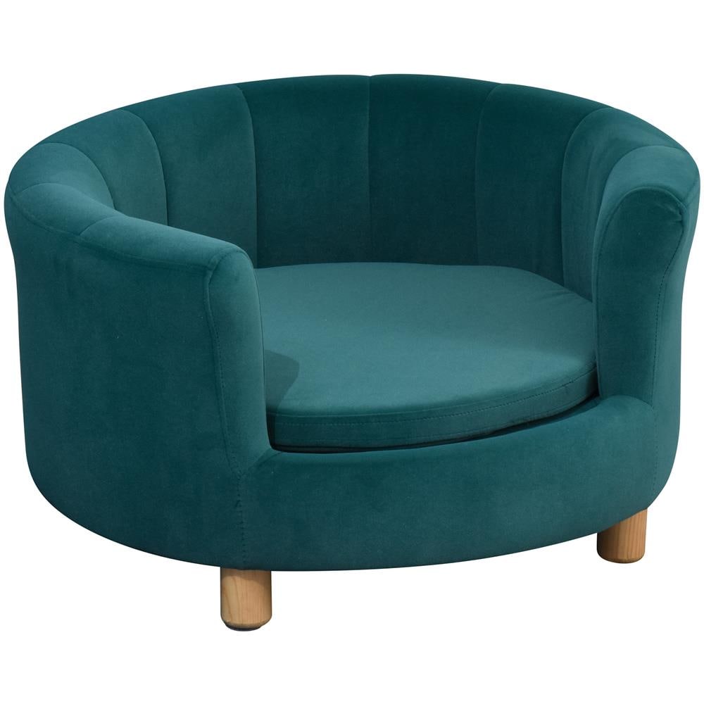 Divano Per Cani Imbottito Con Schienale E Cuscino Rimovibile, Cuccia Per Gatto Da Interno, 65x64x37cm, Verde - Foto 1