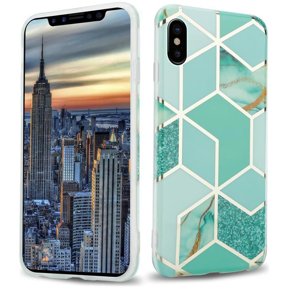 Custodia Compatibile Con Apple Iphone X / Xs In Marmo Verde Chiaro Verde Oro No. 3 - Coperchio Protettivo In Silicone Tpu Con Motivo A Mosaico - Foto 1