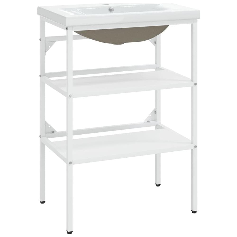 Telaio Per Lavabo Da Bagno Con Lavabo Integrato Bianco In Ferro - Foto 2