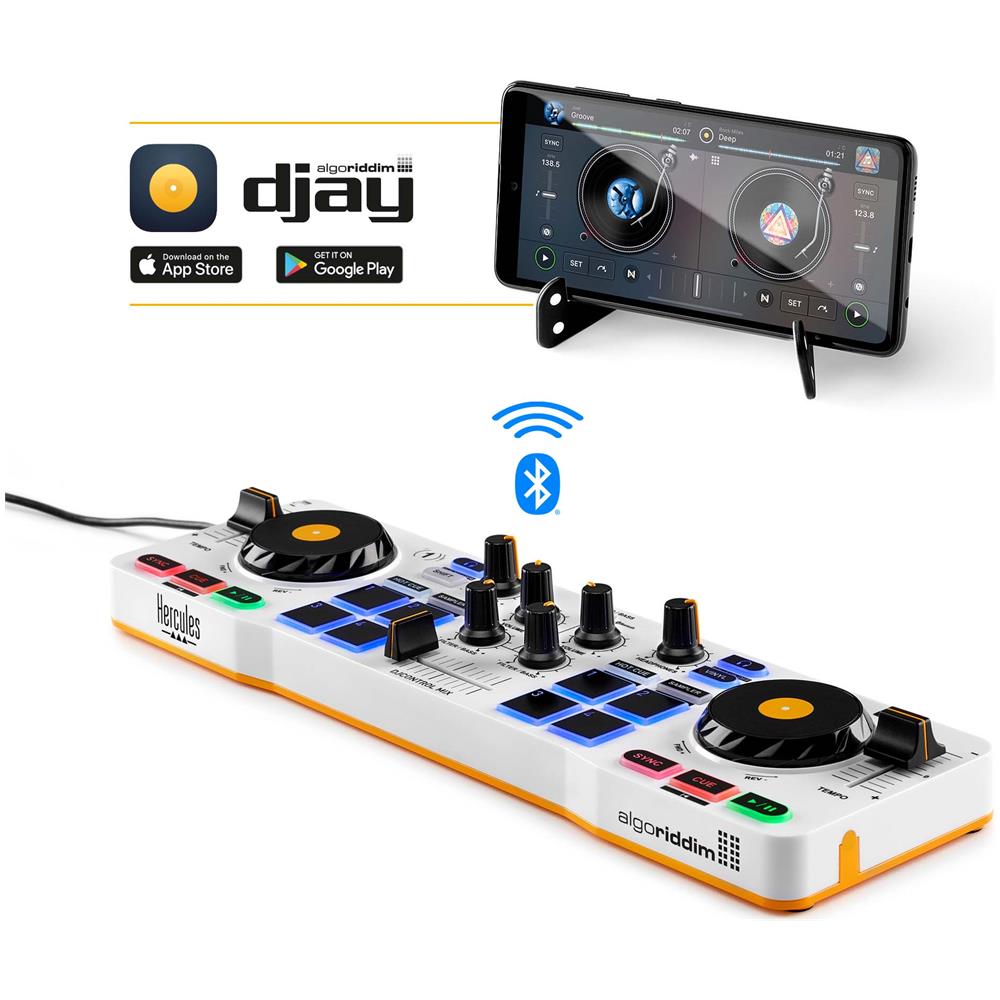 Hercules Djcontrol Control Mix Bluetooth Pour Smartphone Et Tablettes [ Andoid E 2 Canali Nero, Bianco, Giallo (hercules - Foto 1