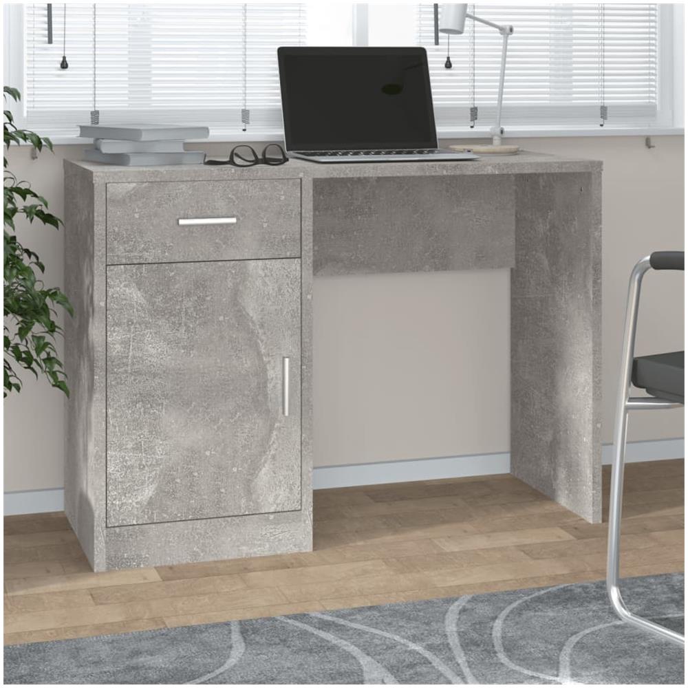 Scrivania Cassetto Grigio Cemento 100x40x73cm Legno Multistrato - Foto 1