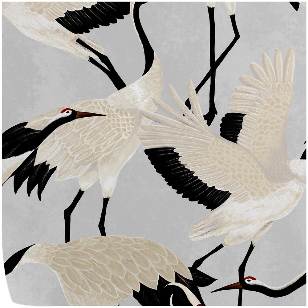Carta Da Parati Aironi Grigi In Fogli Di Vera Carta Vegana, Made In Italy, 200x280cm, 5,5mq - Foto 1