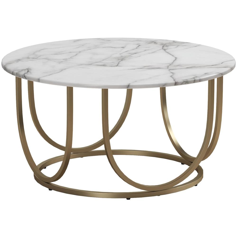 Gwyneth Tavolino In Mdf Bianco Marmo E Struttura In Metallo Ottone - Foto 1