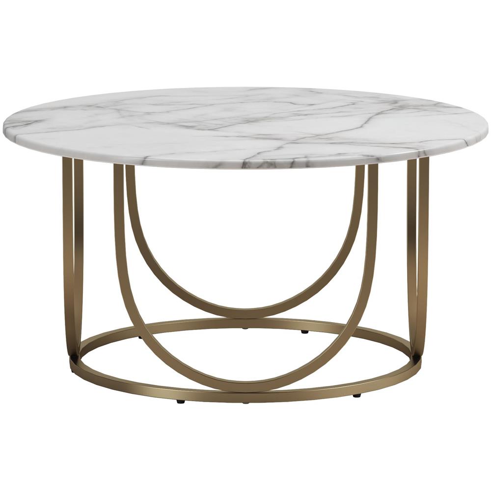 Gwyneth Tavolino In Mdf Bianco Marmo E Struttura In Metallo Ottone - Foto 2