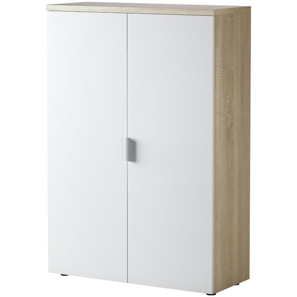 Armadio Multiuso Plano, Mobile Multiuso A 2 Ante, Armadio Portascarpe Con 3 Ripiani, Scarpiera Moderna, 80x33h119 Cm, Rovere E Bianco - Foto 2