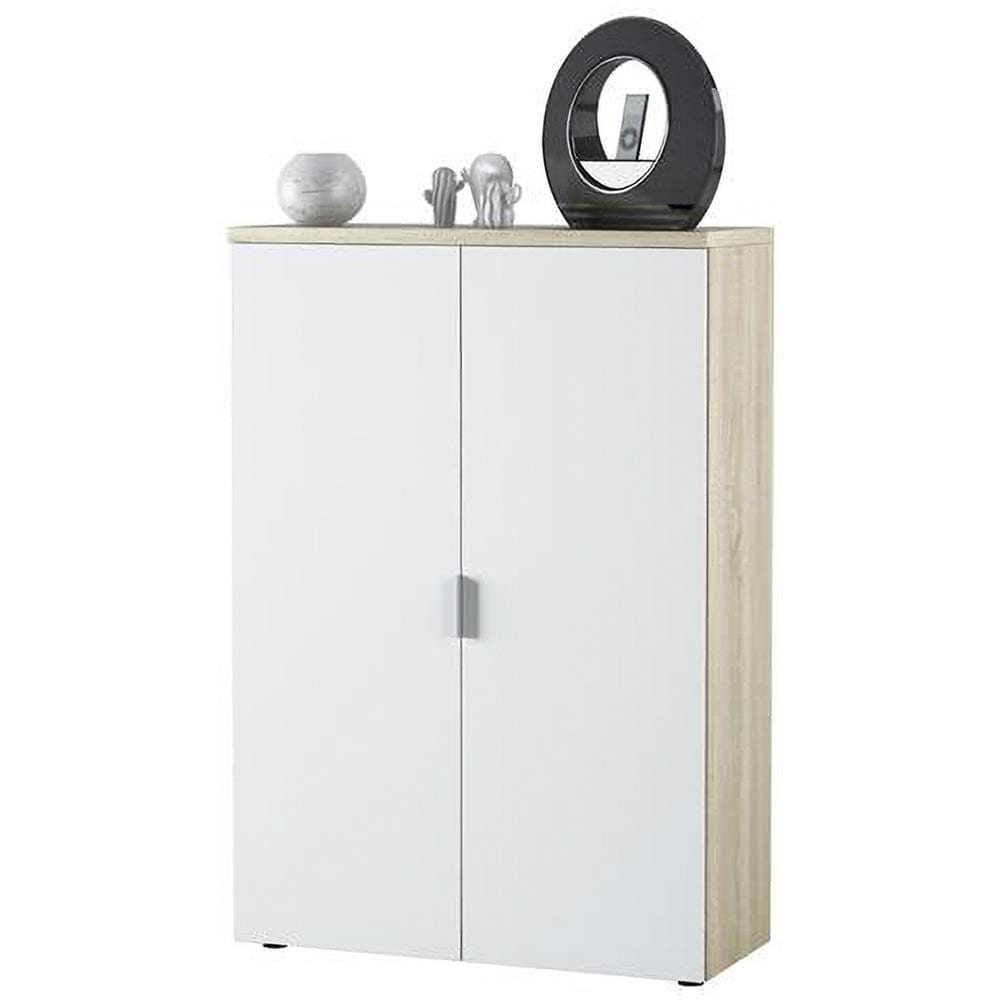 Armadio Multiuso Plano, Mobile Multiuso A 2 Ante, Armadio Portascarpe Con 3 Ripiani, Scarpiera Moderna, 80x33h119 Cm, Rovere E Bianco - Foto 4