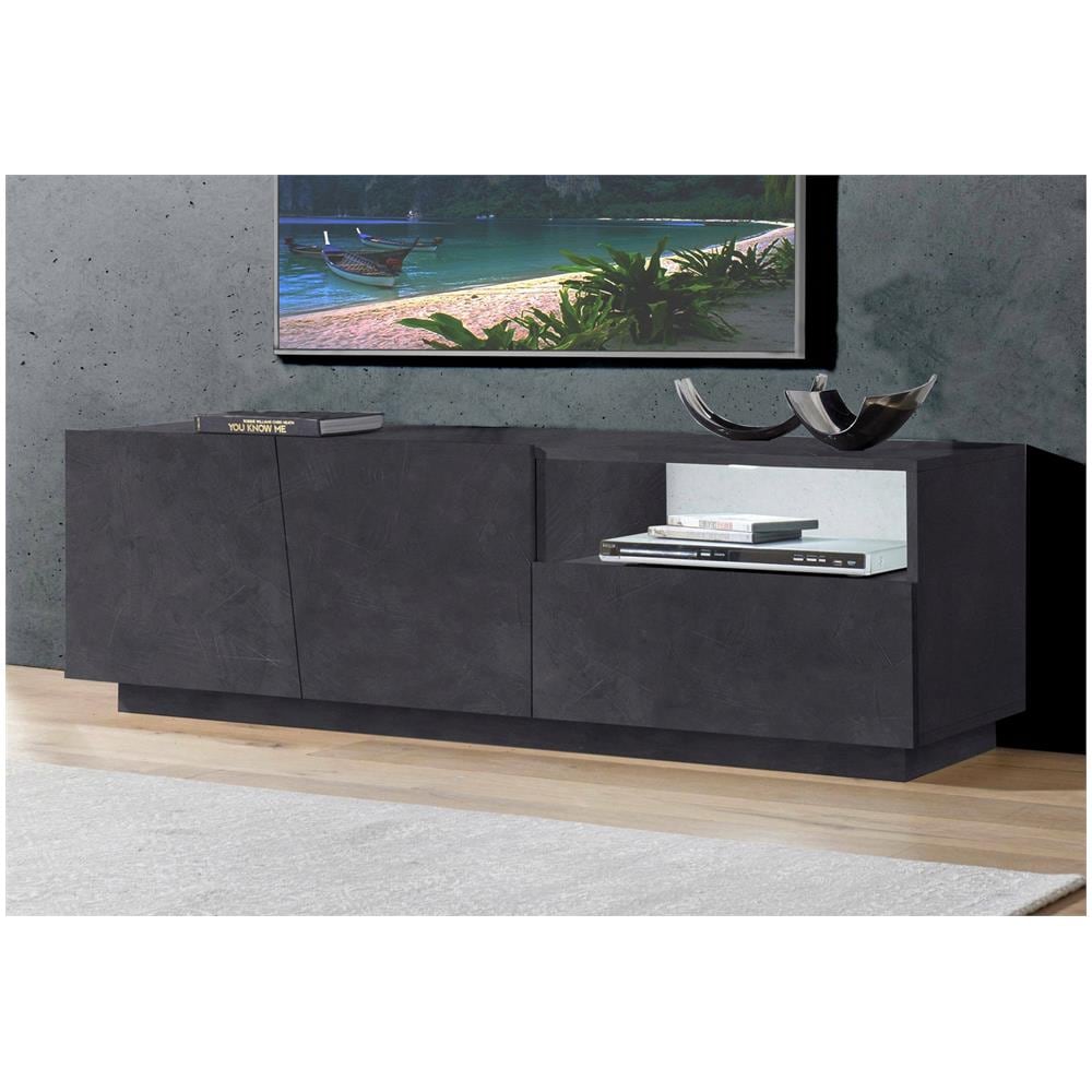 Mobile Porta Tv Nino, Credenza Bassa Da Soggiorno A 2 Ante, Base Porta Tv, 100% Made In Italy, Cm 150x43h46, Ardesia - Foto 1