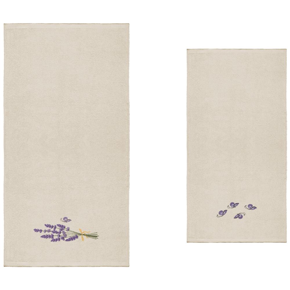 Set Asciugamano Copiola Salvietta Bagno Spugna 100% Cotone Farfalle Profumate Copiola Panna - Foto 1