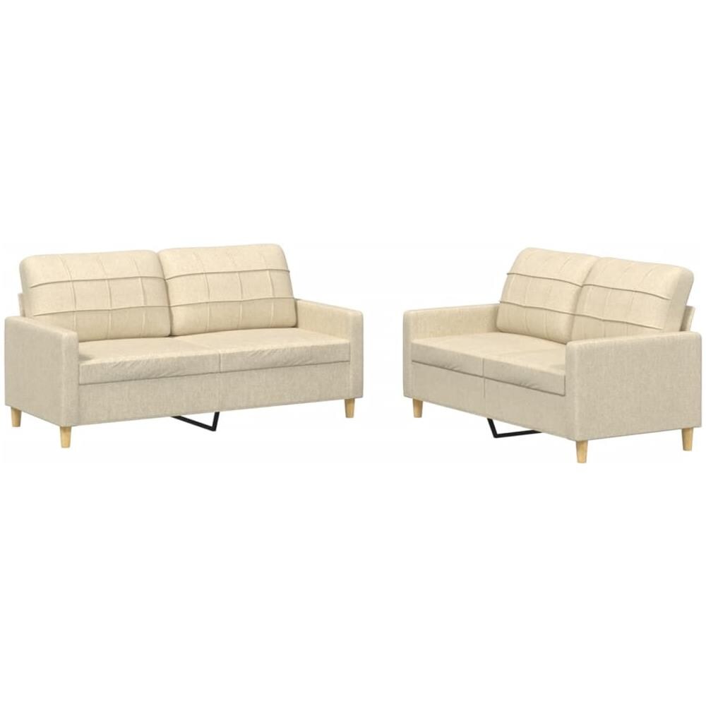 Set Di Divani 2 Pz Con Cuscini Crema In Tessuto - Foto 2