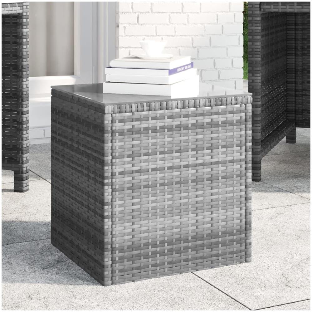 Tavolino Grigio 40x37x40,5 Cm Polyrattan E Vetro Temperato - Foto 1