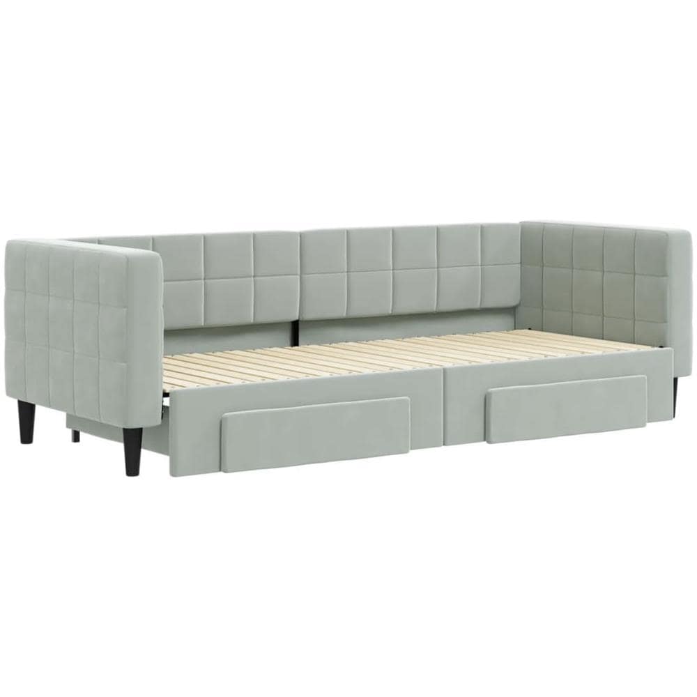 Divano Letto Estraibile Cassetti Grigio Chiaro 80x200cm Velluto - Foto 3