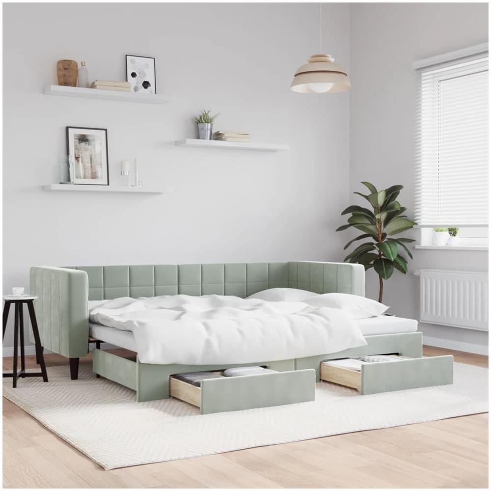 Divano Letto Estraibile Cassetti Grigio Chiaro 80x200cm Velluto - Foto 1