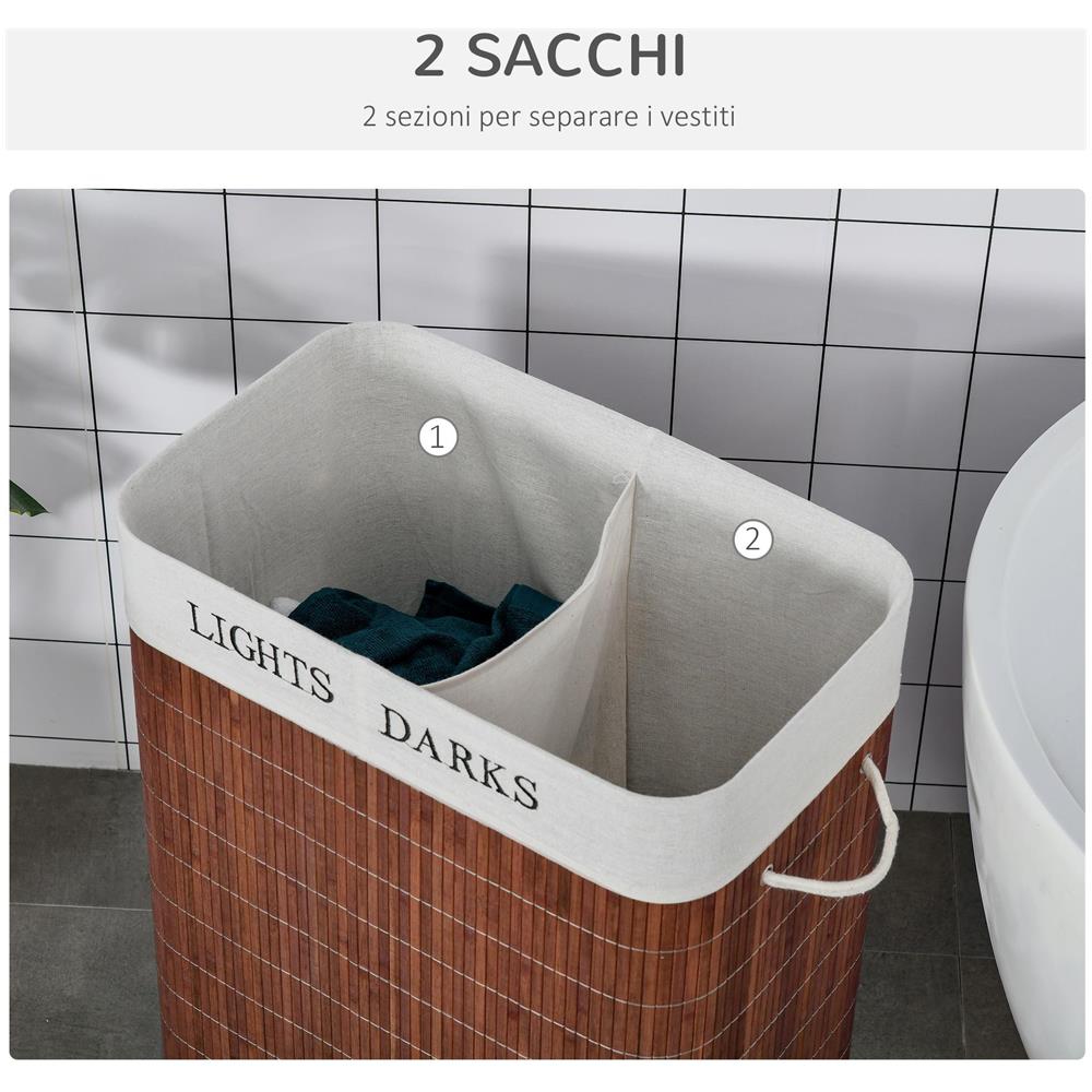 Cesto per Biancheria Bamb? da 100L con 2 Scomparti, Coperchio e Maniglie, 52x32x63cm - Foto 6