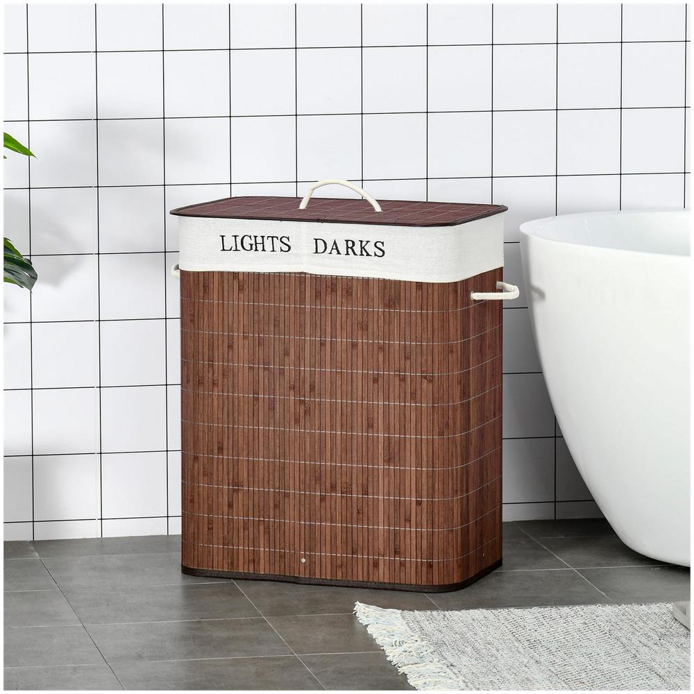 Cesto per Biancheria Bamb? da 100L con 2 Scomparti, Coperchio e Maniglie, 52x32x63cm - Foto 2