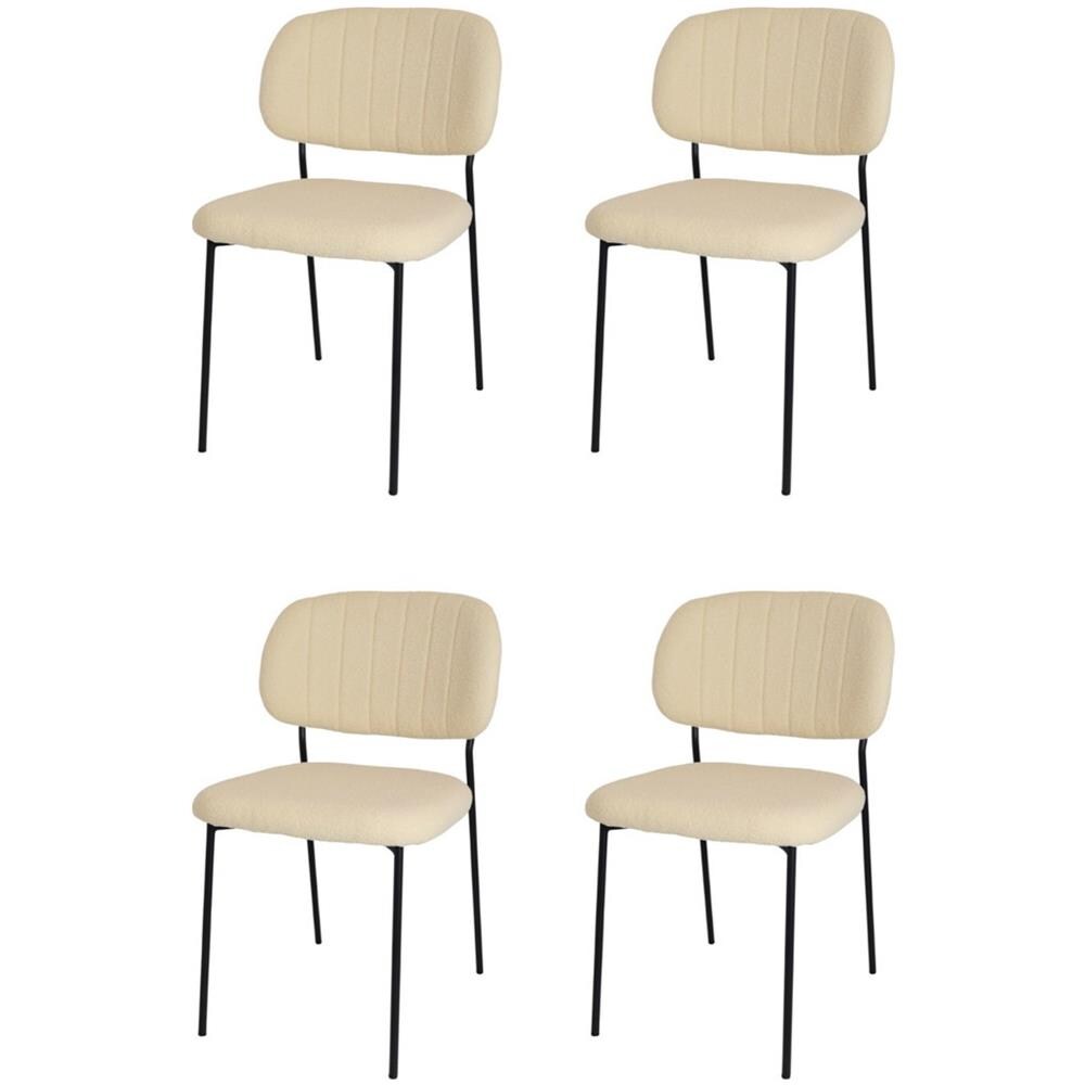 Set 4 Sedie Sala Da Pranzo Rivalta Gambe In Acciaio Nero Opaco, Tessuto Bouclé Beige - Foto 1