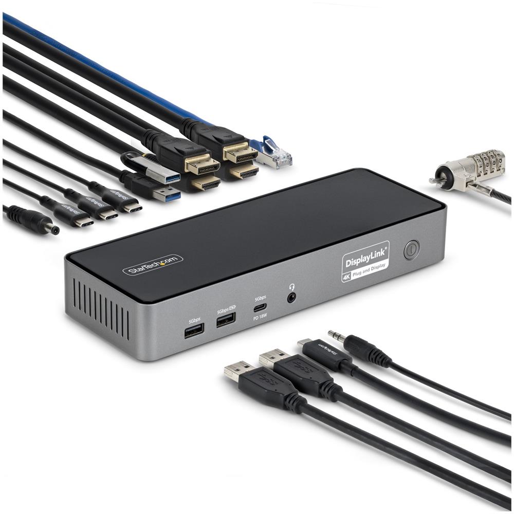 Adattatore Multiporta USB-C per Tre Monitor, Docking Station HDMI o DisplayPort 4K60Hz; Mini Dock USB Type-C, PD 140W per MacBook Pro e Windows, TAA - Foto 1