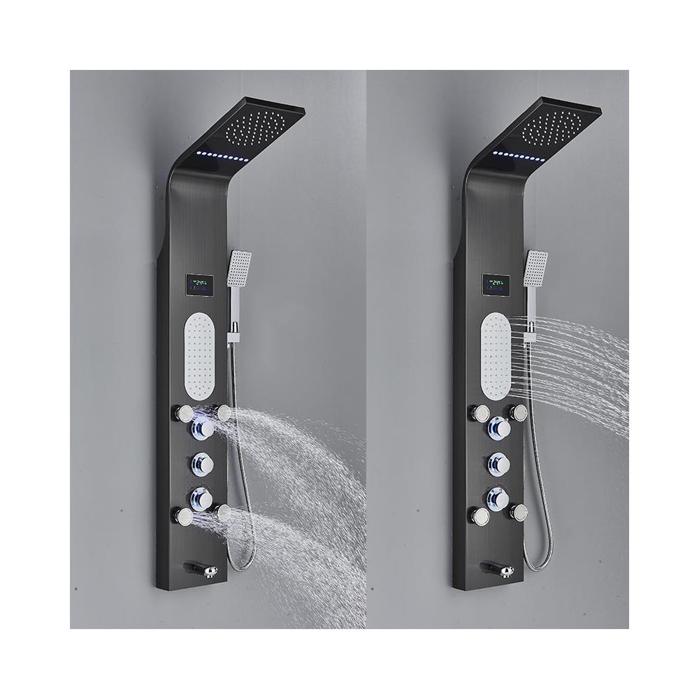 Pannello doccia Blackswan, modello M8025 nero con LED, display digitale, bocca di erogazione e funzioni SPA, dimensioni 112 cm - Foto 4