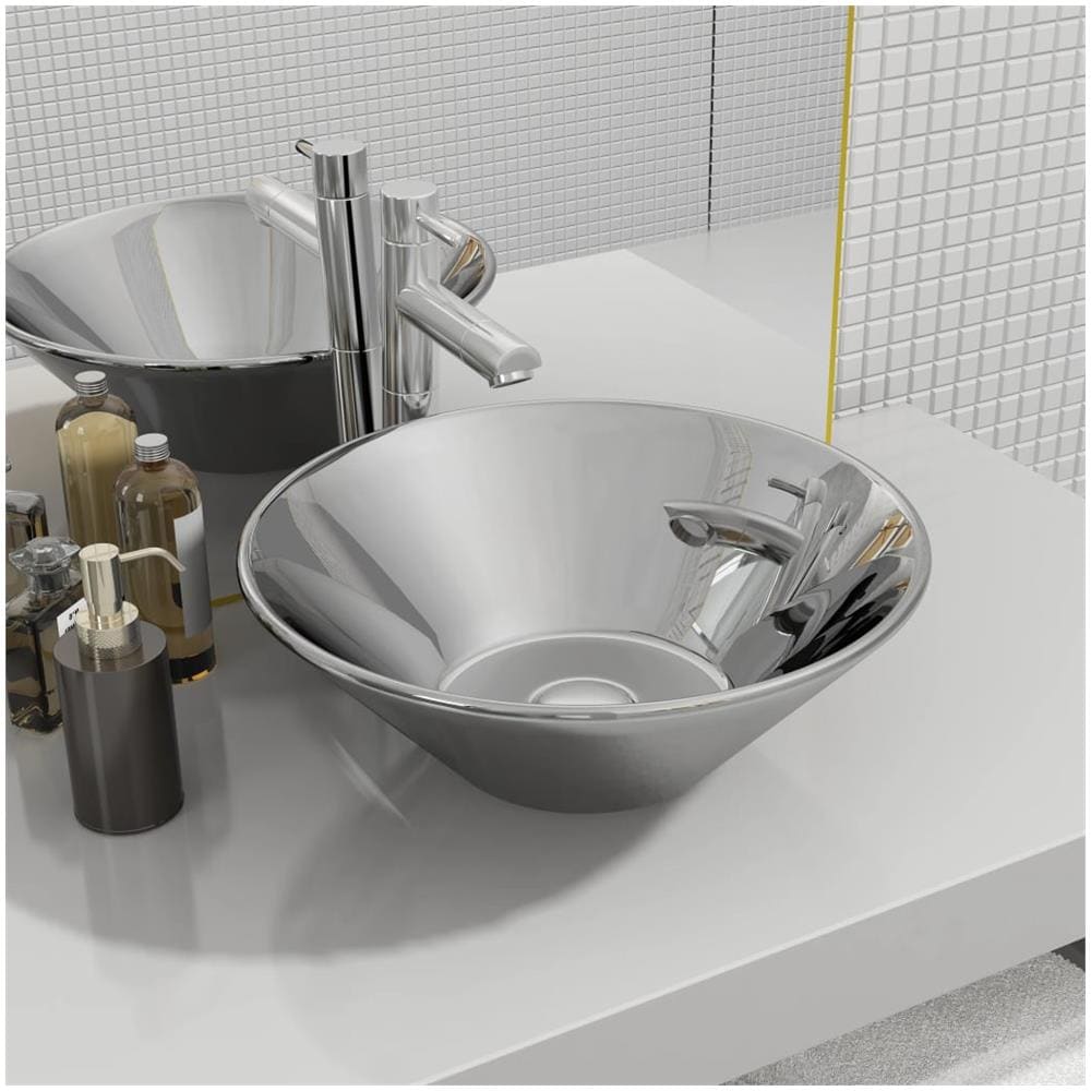 Lavandino 42x14 Cm In Ceramica Argento - Foto 1