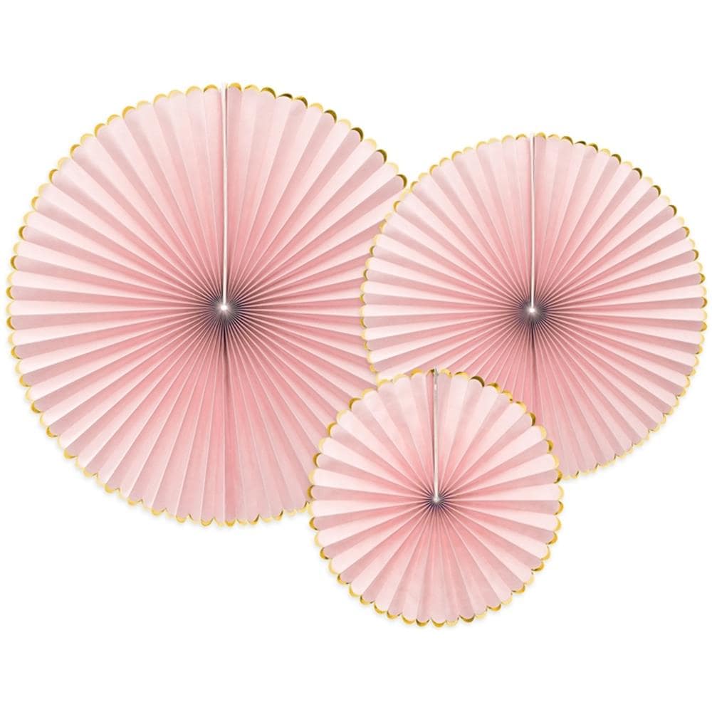 Partydeco - 3 Rosoni Di Carta Rosa Cipria E Oro - Foto 1