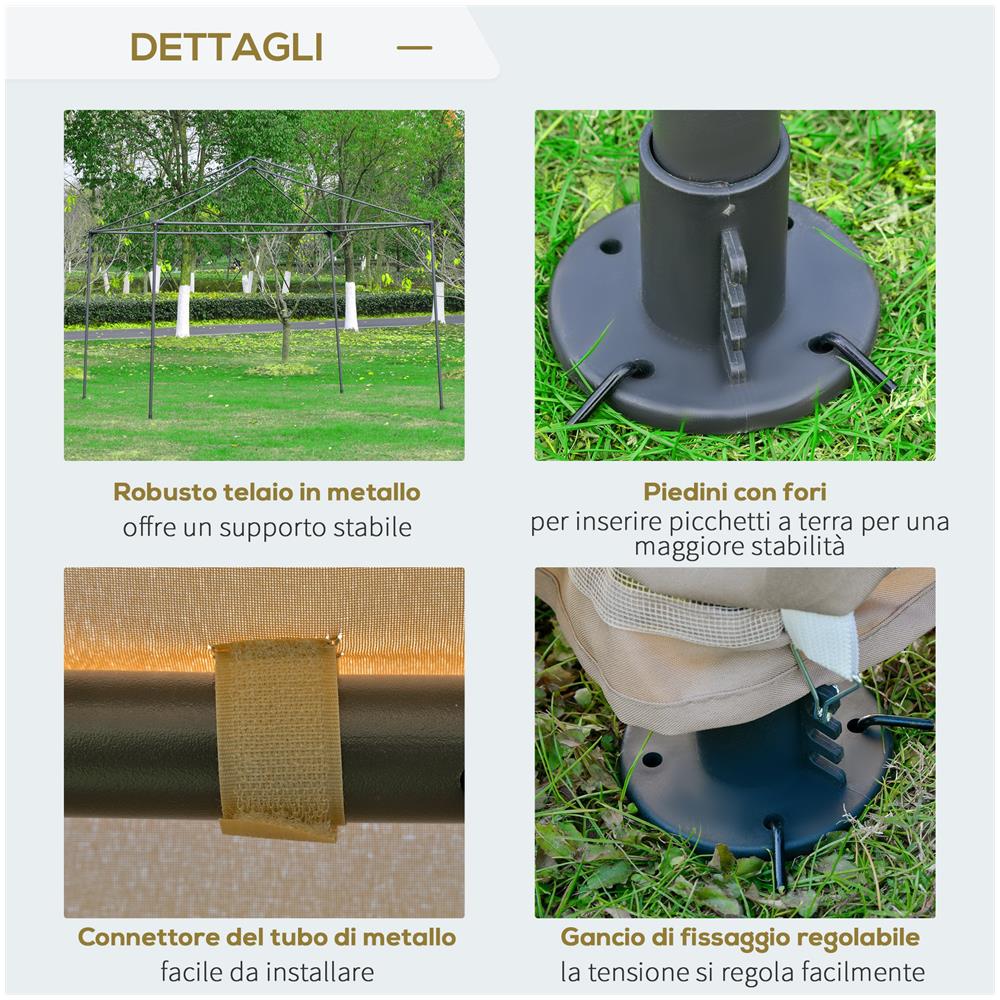 Gazebo Da Giardino 3x3m In Metallo Con Zanzariera E Tetto A 2 Livelli In Poliestere Cachi - Foto 2