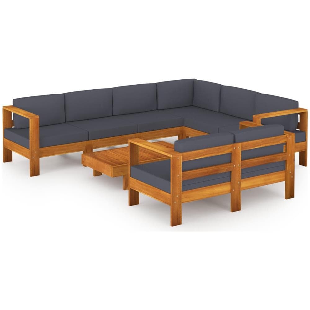Set Divani Giardino 8 Posti Cuscini Grigi Scuro Massello Acacia - Foto 1