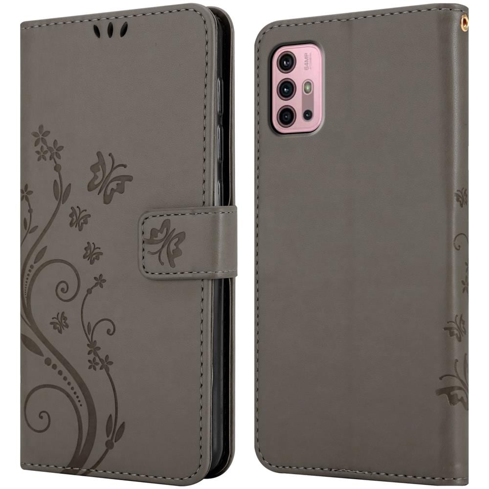 Custodia Compatibile Con Motorola Moto G10 / G30 In Grigio Fiore - Coperchio Protettivo In Design Floreale Con Chiusura Magnetica, Funzione Stand E Slot Per Carte - Foto 8