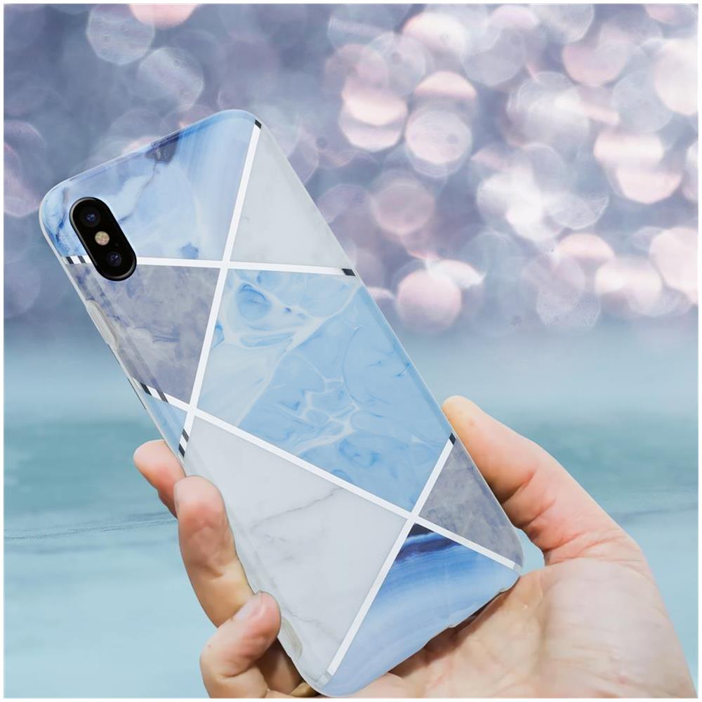 Custodia Compatibile Con Apple Iphone X / Xs In Marmo Grigio Bianco Blu No. 2 - Coperchio Protettivo In Silicone Tpu Con Motivo A Mosaico - Foto 8