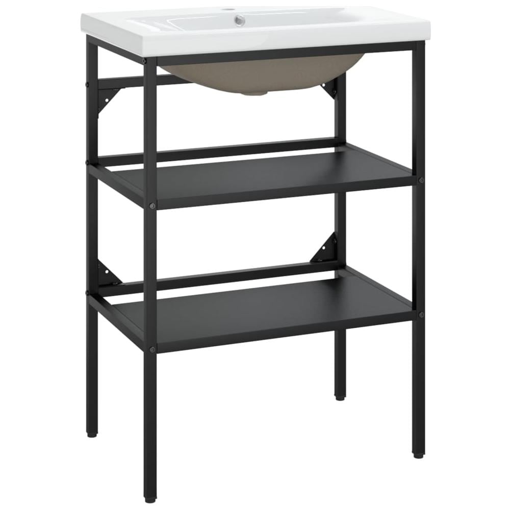 Telaio per Lavabo da Bagno con Lavabo Integrato Nero in Ferro - Foto 2