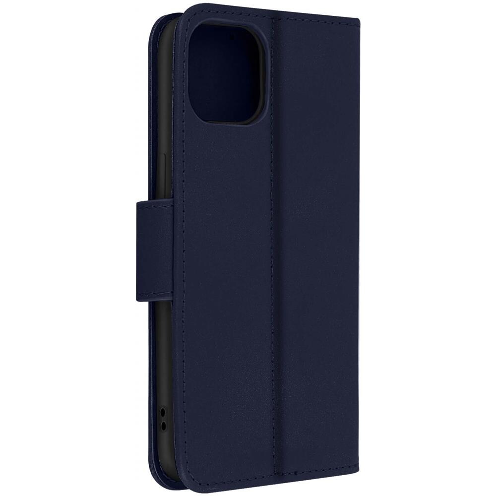 Custodia Vera Pelle Per Iphone 14 Portacarte E Supporto Video Blu - Foto 5