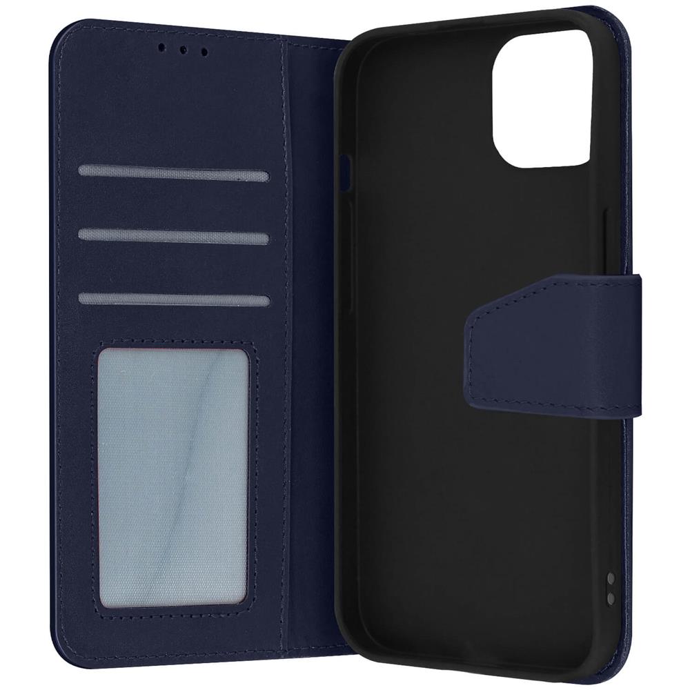 Custodia Vera Pelle Per Iphone 14 Portacarte E Supporto Video Blu - Foto 1