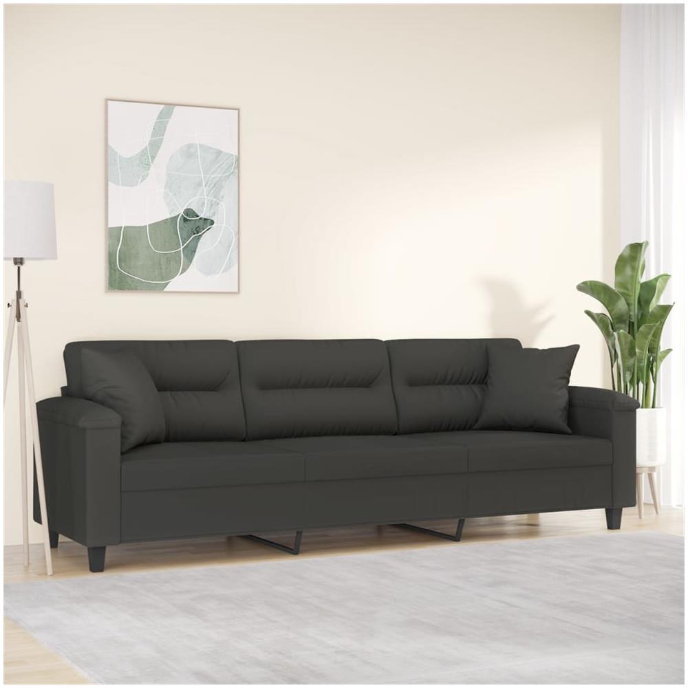 Divano A 3 Posti Cuscini Grigio Scuro 210cm Tessuto Microfibra - Foto 1