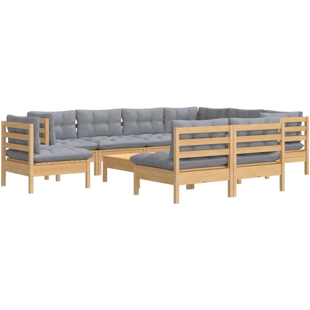 Set Divani Da Giardino 10 Pz Con Cuscini Grigi Massello Di Pino - Foto 3