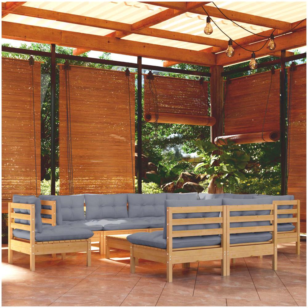 Set Divani Da Giardino 10 Pz Con Cuscini Grigi Massello Di Pino - Foto 1