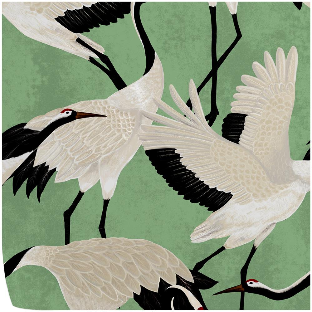 Carta Da Parati Aironi Verdi In Fogli Di Vera Carta Vegana, Made In Italy, 200x280cm, 5,5mq - Foto 1
