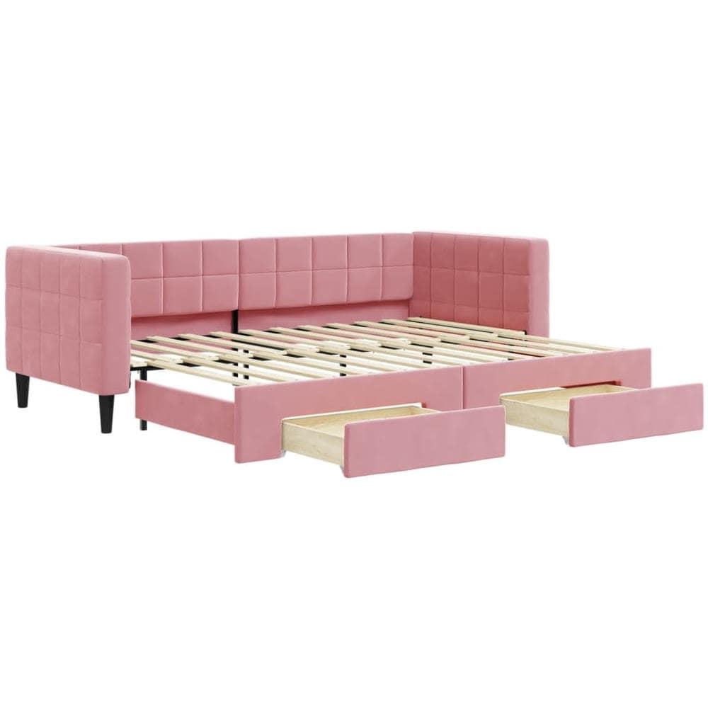 Divano Letto Estraibile Con Cassetti Rosa 80x200 Cm Velluto - Foto 2