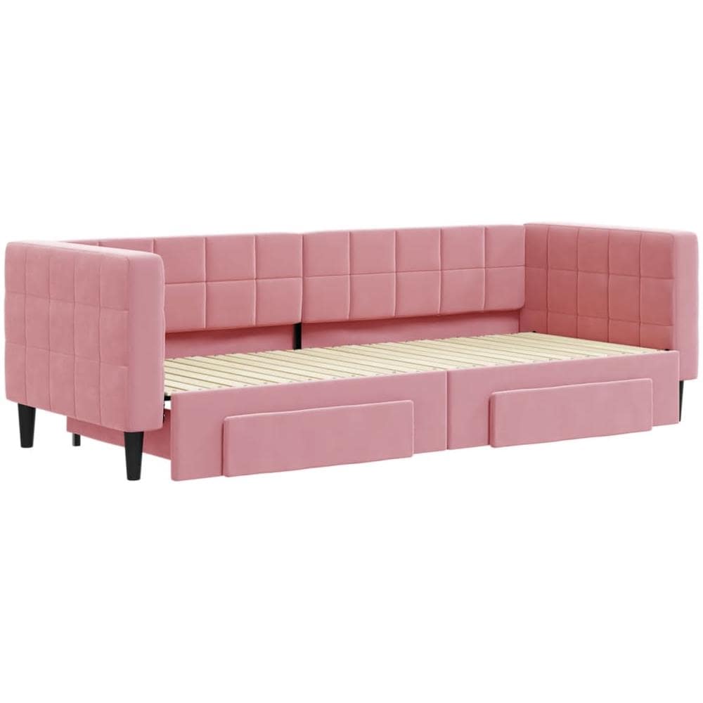 Divano Letto Estraibile Con Cassetti Rosa 80x200 Cm Velluto - Foto 3