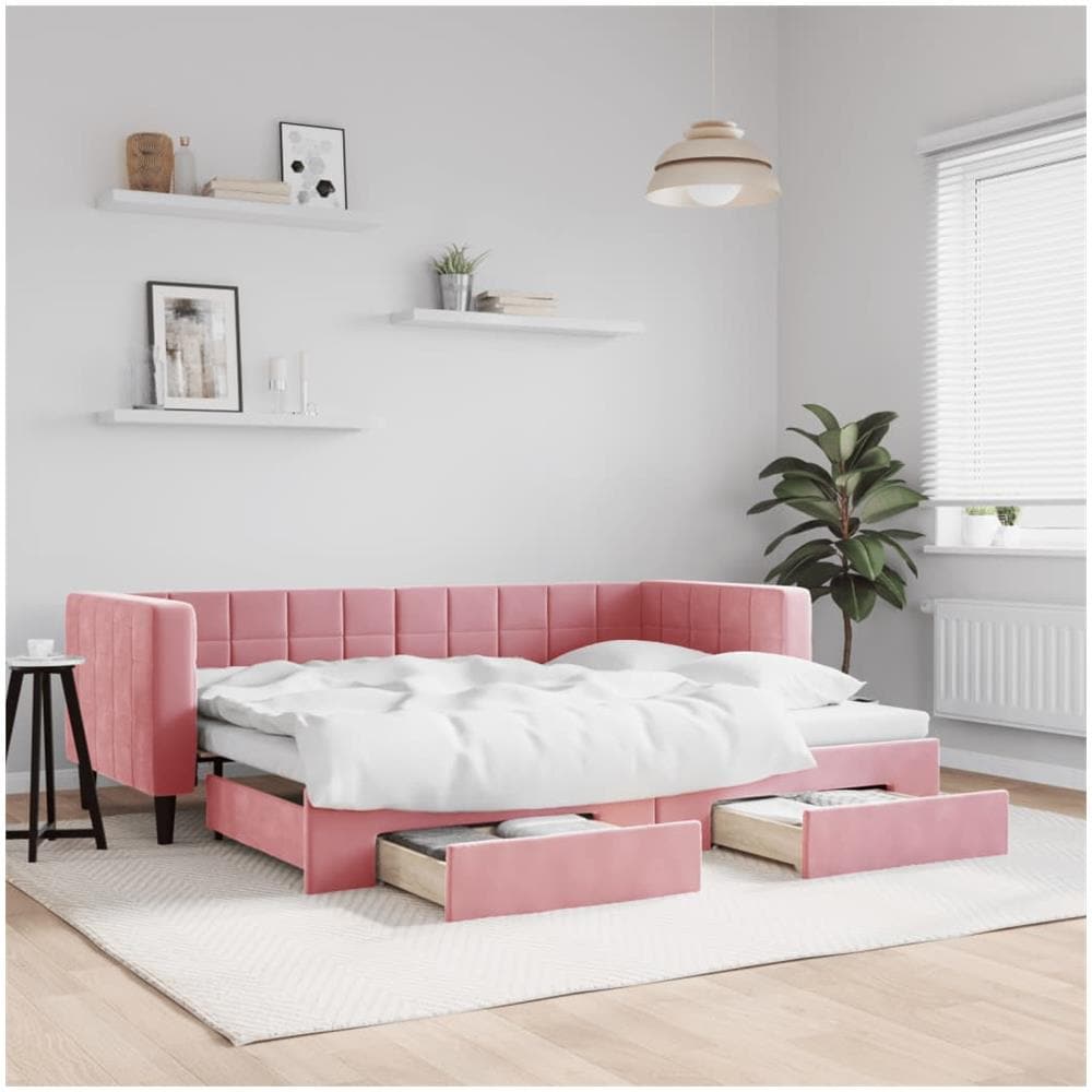 Divano Letto Estraibile Con Cassetti Rosa 80x200 Cm Velluto - Foto 1
