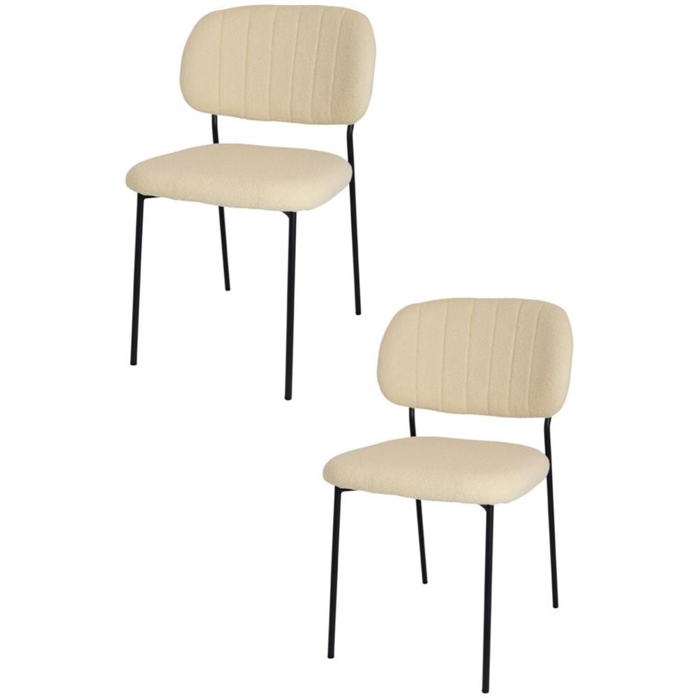 Set 2 Sedie Sala Da Pranzo Rivalta Gambe In Acciaio Nero Opaco, Tessuto Bouclé Beige - Foto 1