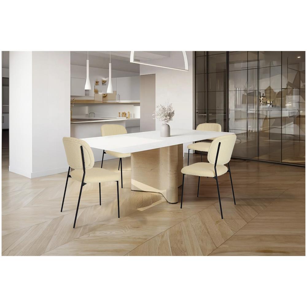 Set 2 Sedie Sala Da Pranzo Rivalta Gambe In Acciaio Nero Opaco, Tessuto Bouclé Beige - Foto 2