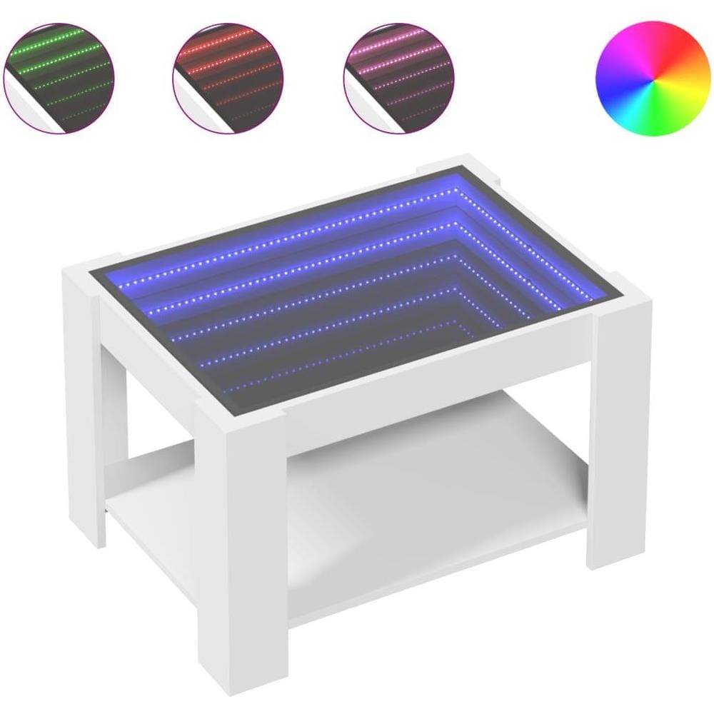 Tavolino Salotto con LED Bianco 73x53x45 cm Legno Multistrato - Foto 1